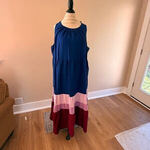 Ava & Viv Women's Blue/Pink Tiered Flowy Tank Dress Size 2x